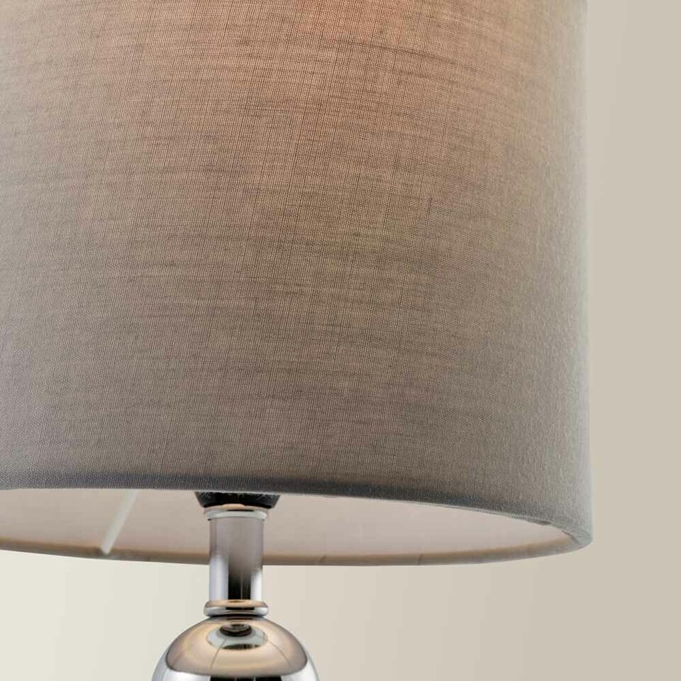 image 1 of ValueLights Chrome Table Lamp With Grey Faux Silk Shade | Chrome