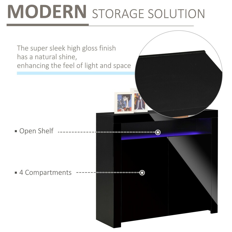 image 1 of HOMCOM Modern High Gloss RGB LED Cabinet Cupboard Sideboard Console White