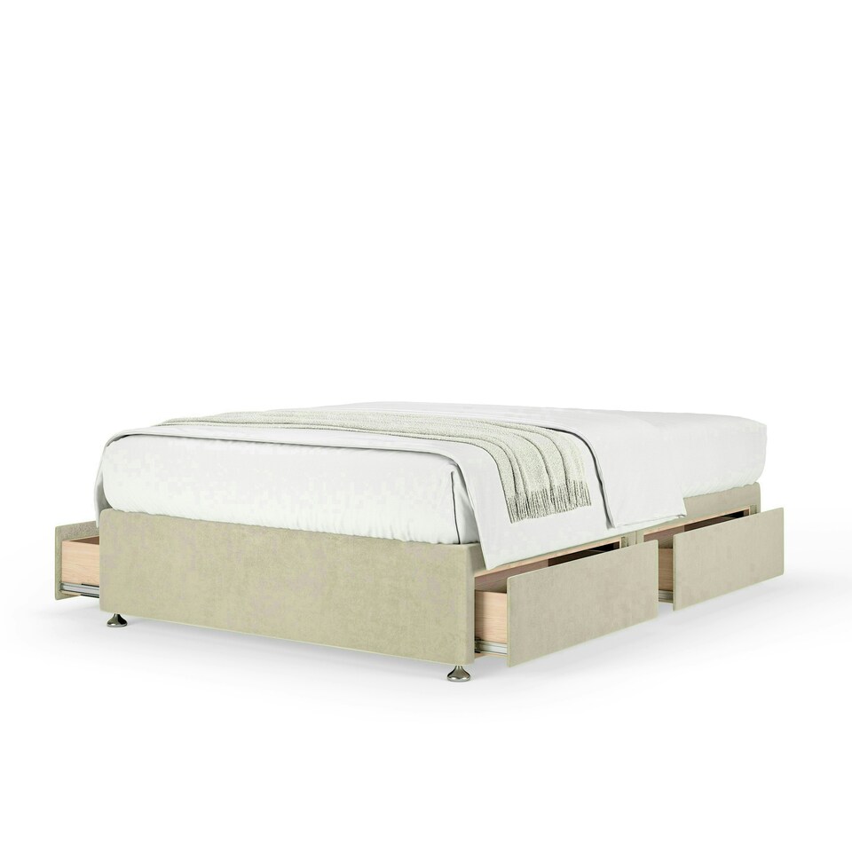 image 1 of Neptune Spring Cream Naples Velvet 4 Drawer Divan Set King Size