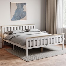Vida Designs Milan King Size Wooden Bed, High Foot, White & Pine & Gel Memory Foam Pocket Spring Mattress, King