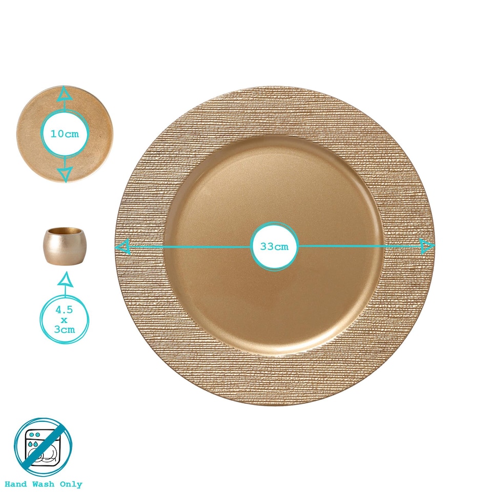 image 1 of Argon Tableware 18pc Ribbed Charger Plates Set - Gold Reusable Dining Table Setting Plates for Christmas Party Celebrations