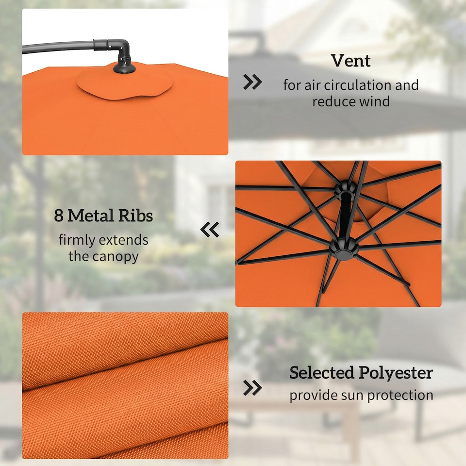 image 1 of Outsunny 3 m Cantilever Parasol, Offset Outdoor Umbrella with Crank Handle