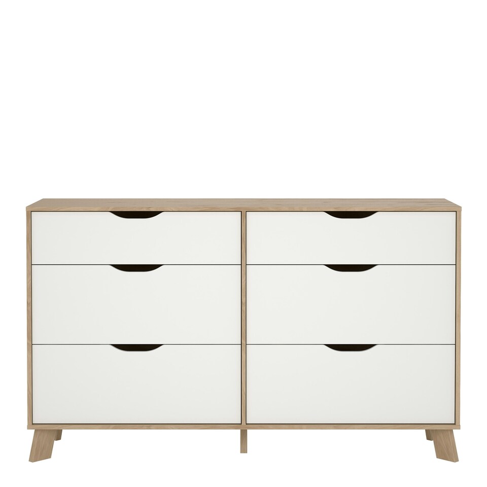 image 1 of Ikast 6 Drawers Double Dresser in Jackson Hickory and White