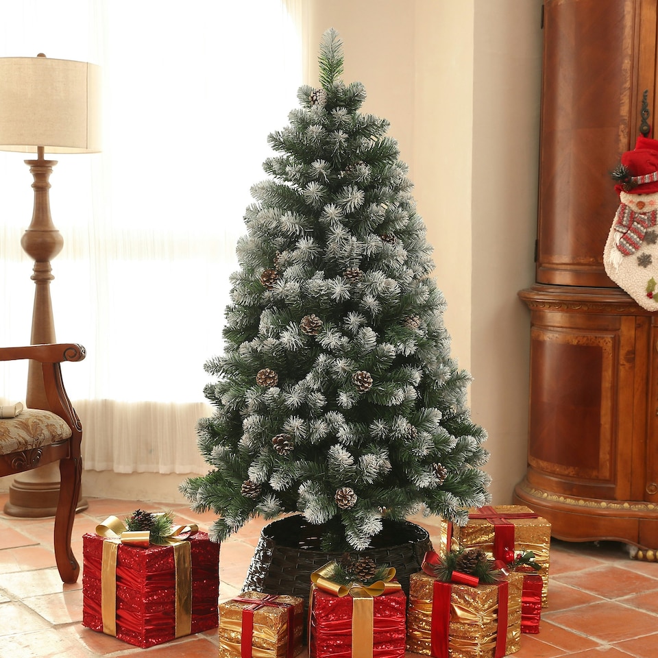 image 1 of HOMCOM 5ft Artificial Pine Christmas Tree with Pinecones, Steel Base