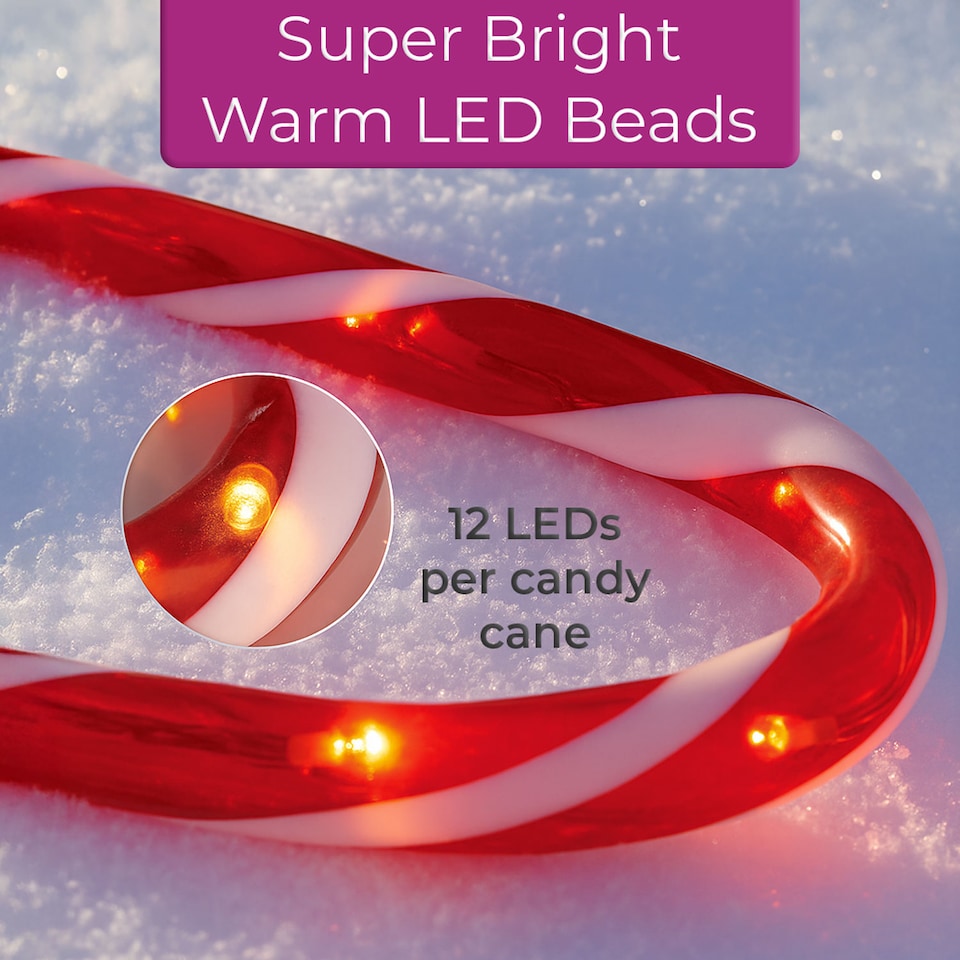 image 1 of Large 42cm 12 Piece Set Remote Solar Panel Battery Candy Cane Christmas Lights