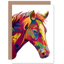 Colourful Swirls Horse Head Hippie Bright Animal Art Card