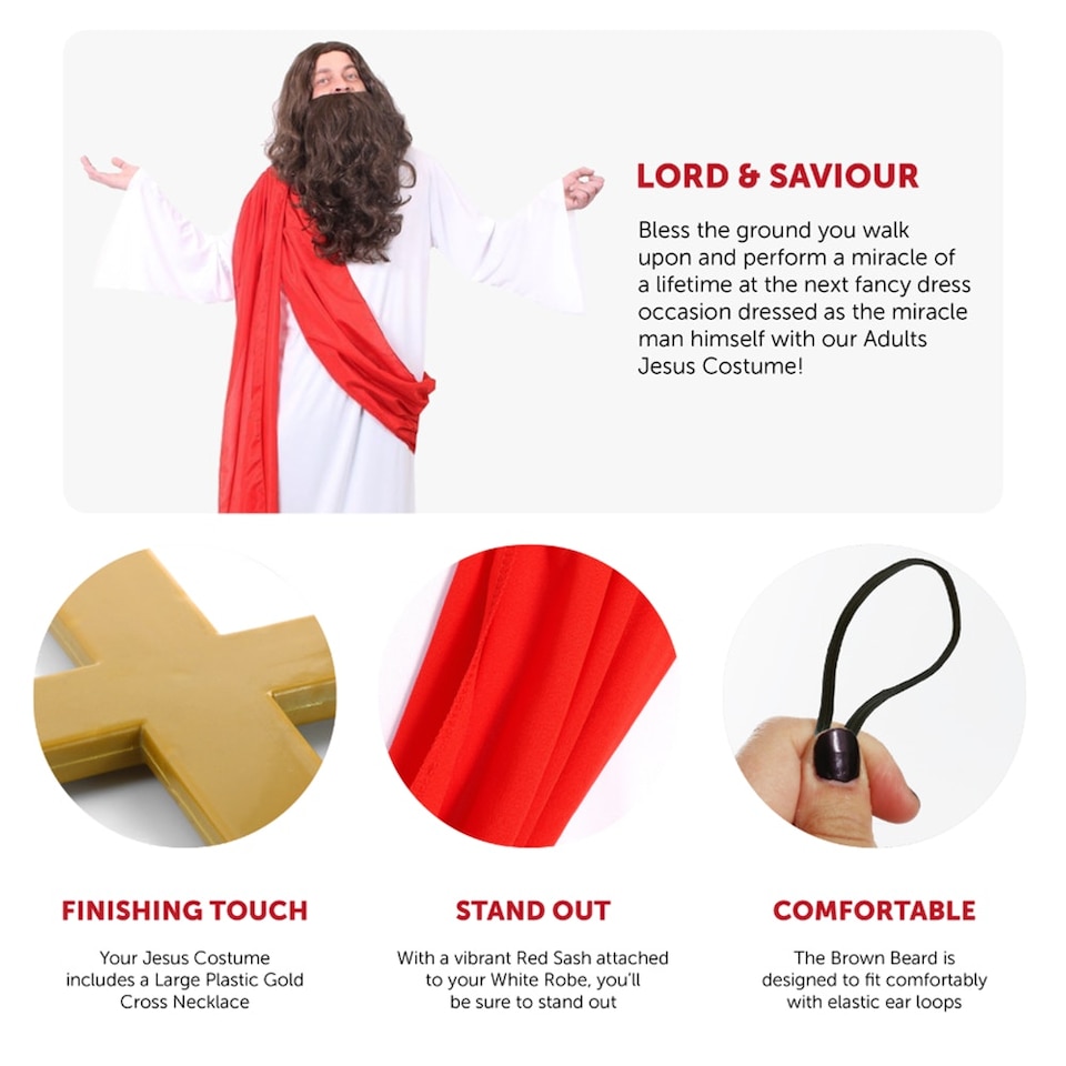 image 1 of Jesus Costume With Wig, Beard & Cross Multi | XL