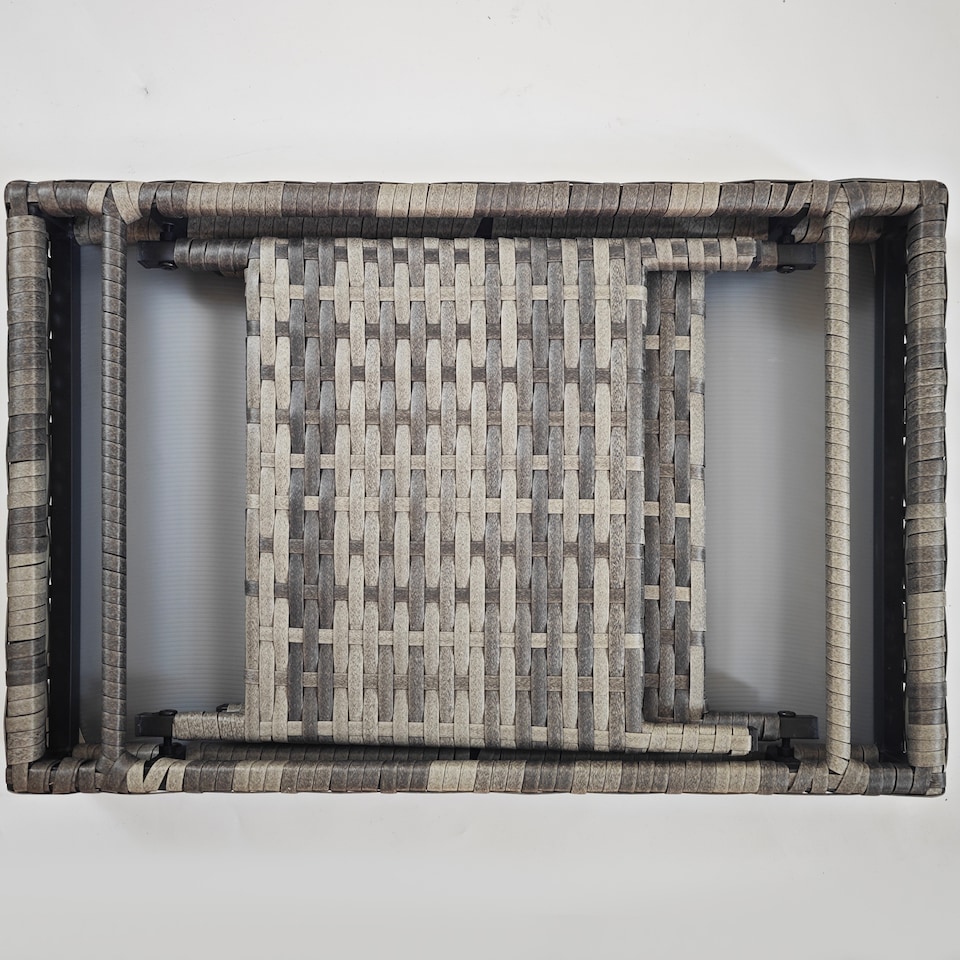 image 1 of Outsunny Foldable Outdoor Side Table, Rattan Garden Coffee Table with Steel Frame, Space Saving Bistro Garden Furniture for Patio, Balcony, 60 x 41 x 41 cm, Mixed Grey