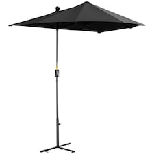 Outsunny 2m Half Parasol Market Umbrella Garden Balcony Parasol with Crank Handle, Cross Base, DoubleSided Canopy, Black