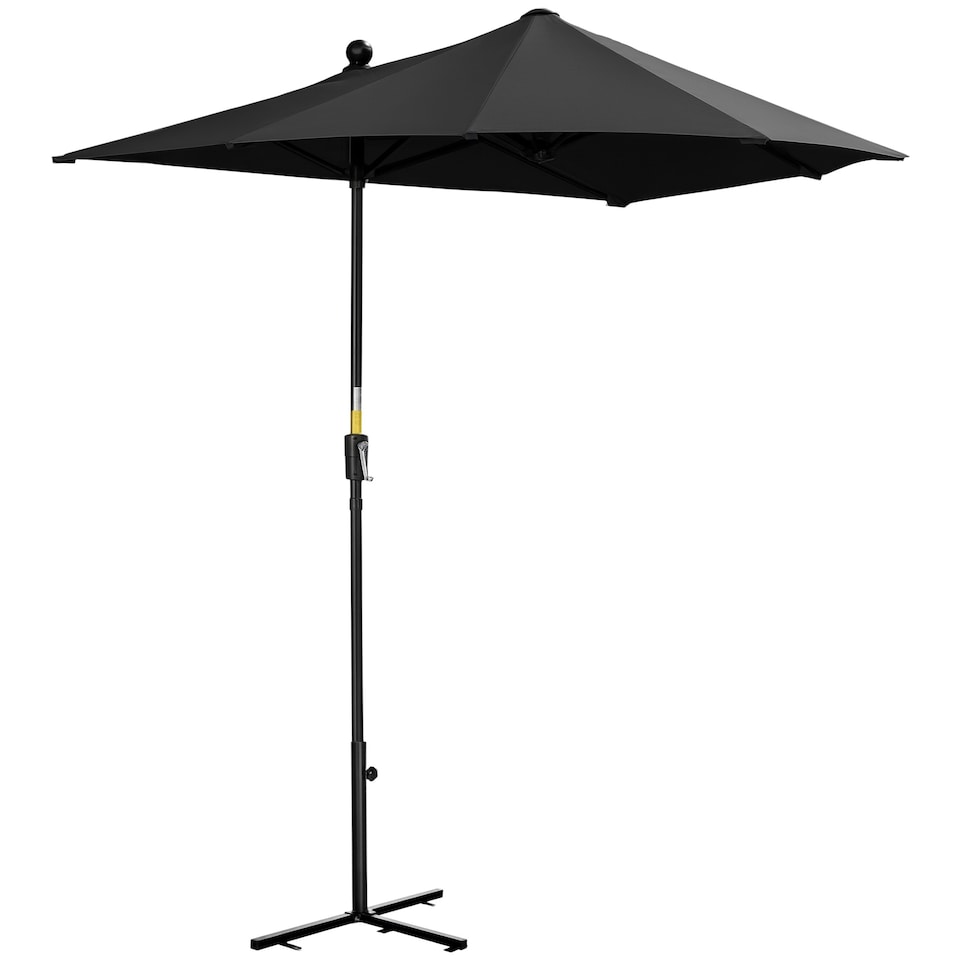 image 1 of Outsunny 2m Half Parasol Market Umbrella Garden Balcony Parasol with Crank Handle, Cross Base, DoubleSided Canopy, Black