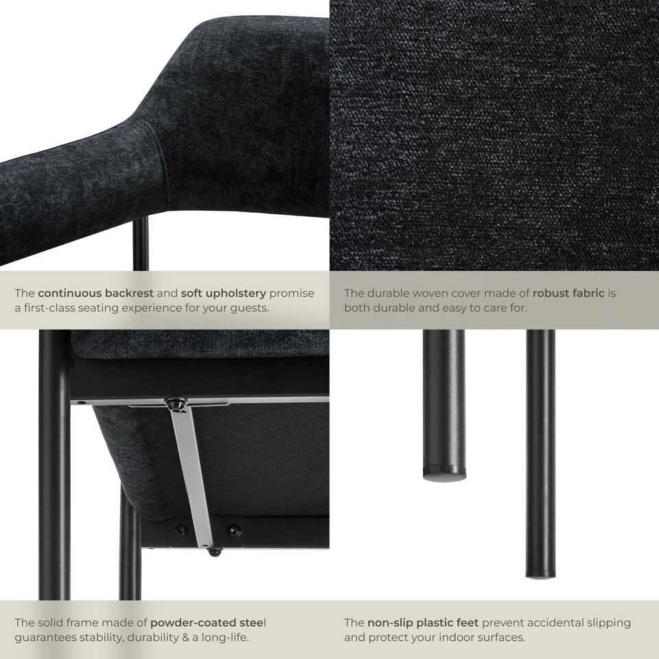 image 1 of Armchair Doe - durable fabric, black powder-coated legs, 120 kg load, 58 x 62 x 85 cm - Set of 2 Black | Woven Fabric Black/Black