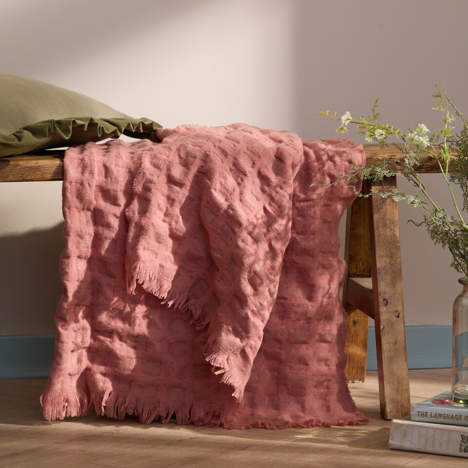 image 1 of Wylder Walton Waffle Fringed Throw | Pink | Rose | 1