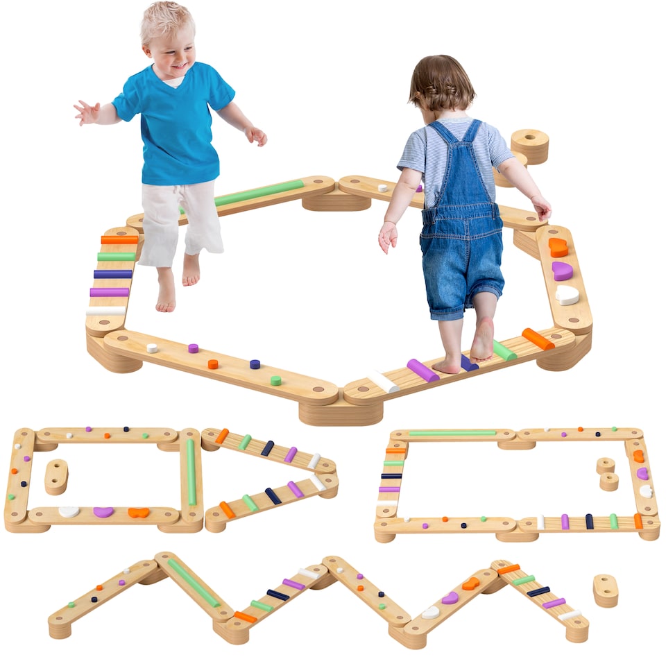 image 1 of AIYAPLAY Wooden Balance Beam for Kids 3-8 Years, Indoor Outdoor Use