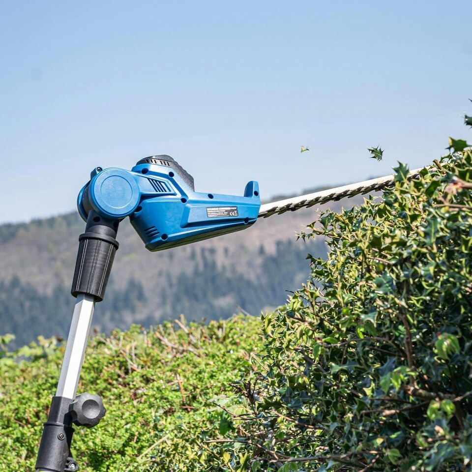 image 1 of Hyundai 20V 450mm Cordless Long Reach Pole Hedge Trimmer, 2.6m Long Reach, 2.0Ah li-ion Battery & Charger | HY20CPHT