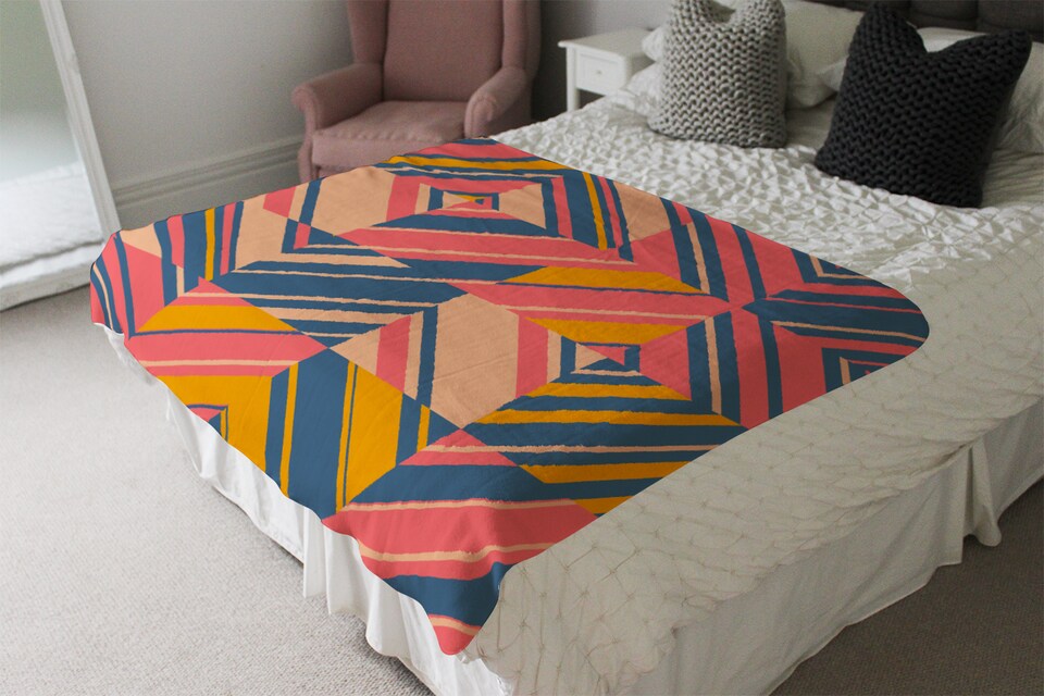 image 1 of Striped Bright Geometric Pattern Blanket | Multi