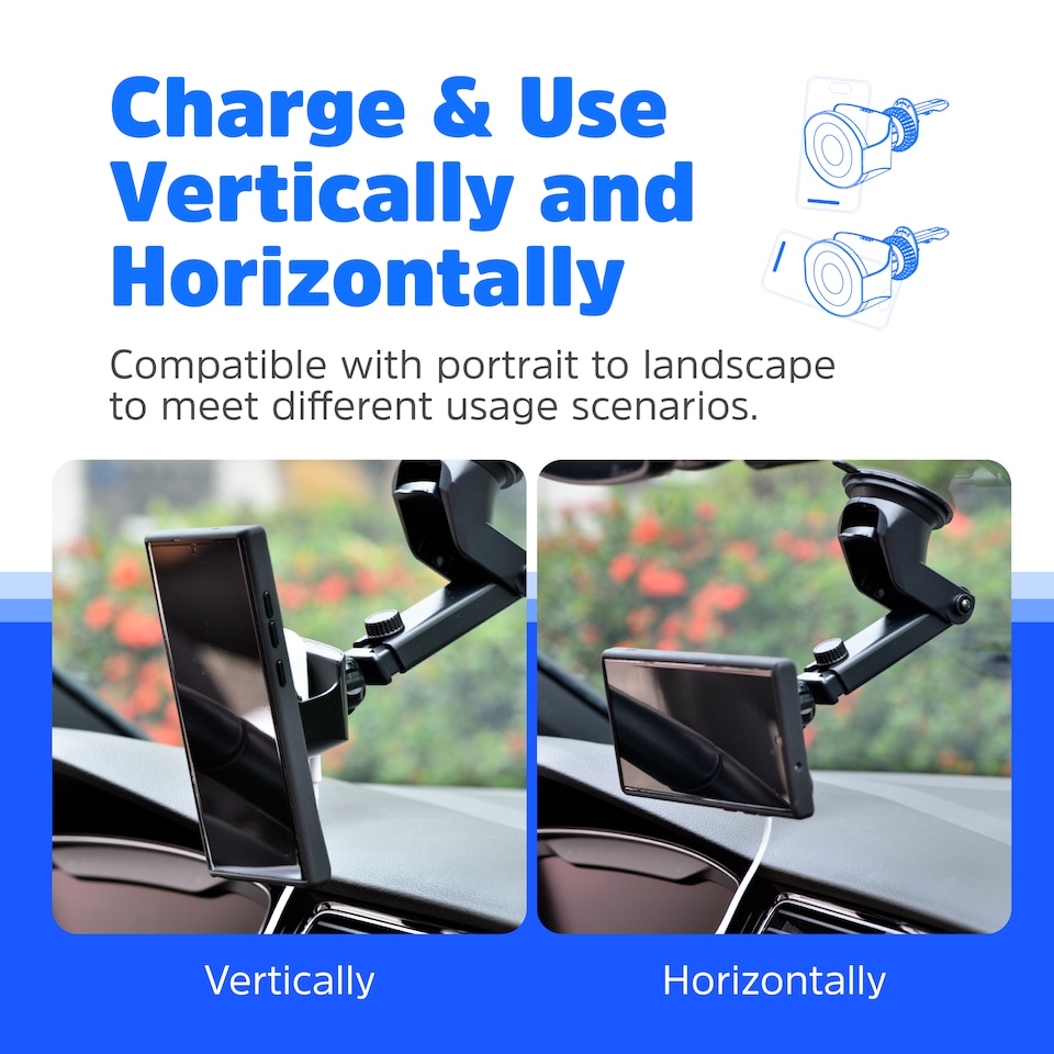 image 1 of Energizer In-Car Magnetic QI Wireless Charger & Airpods Black