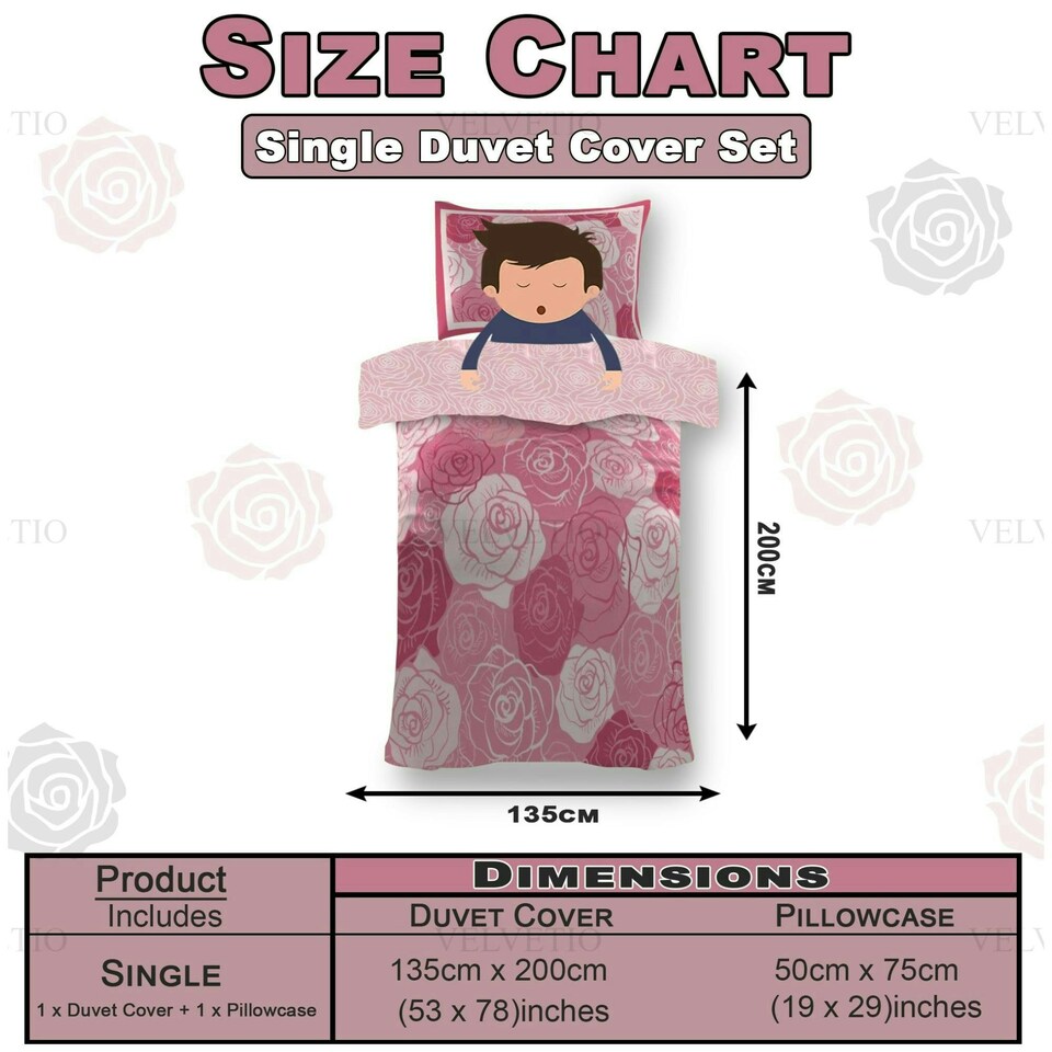 image 1 of VELVETIO Kids Roses Duvet Cover Set Soft Reversible Beddings Pink | Single