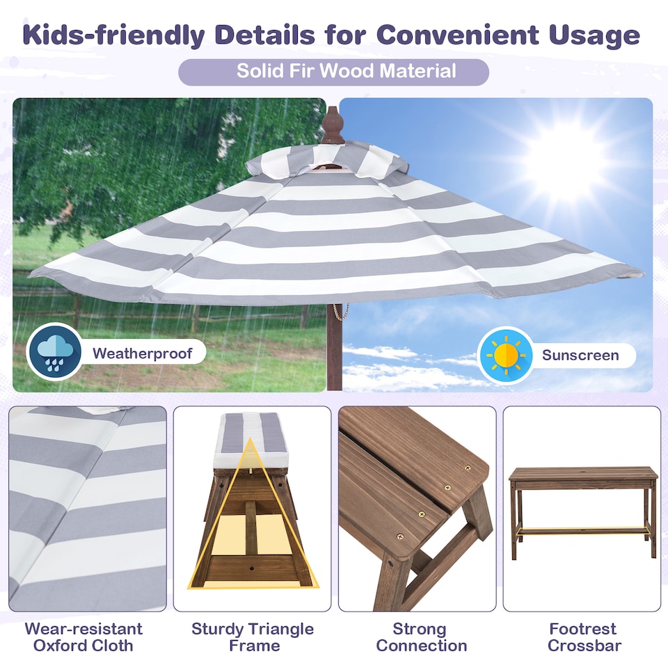 image 1 of COSTWAY 4 PCS Wooden Kids Picnic Table Bench Children Outdoor Activity Desk-Grey