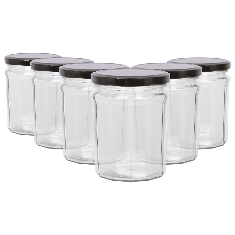 image 1 of Argon Tableware Glass Jam Jars with Lids - 380ml - Pack of 6