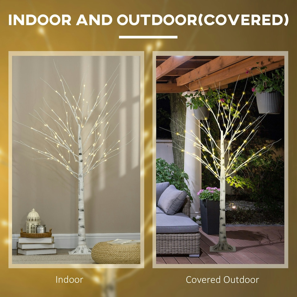image 1 of HOMCOM 5ft Artificial White Birch Tree Light w/ 96 Warm White Pre-Lit LED Light
