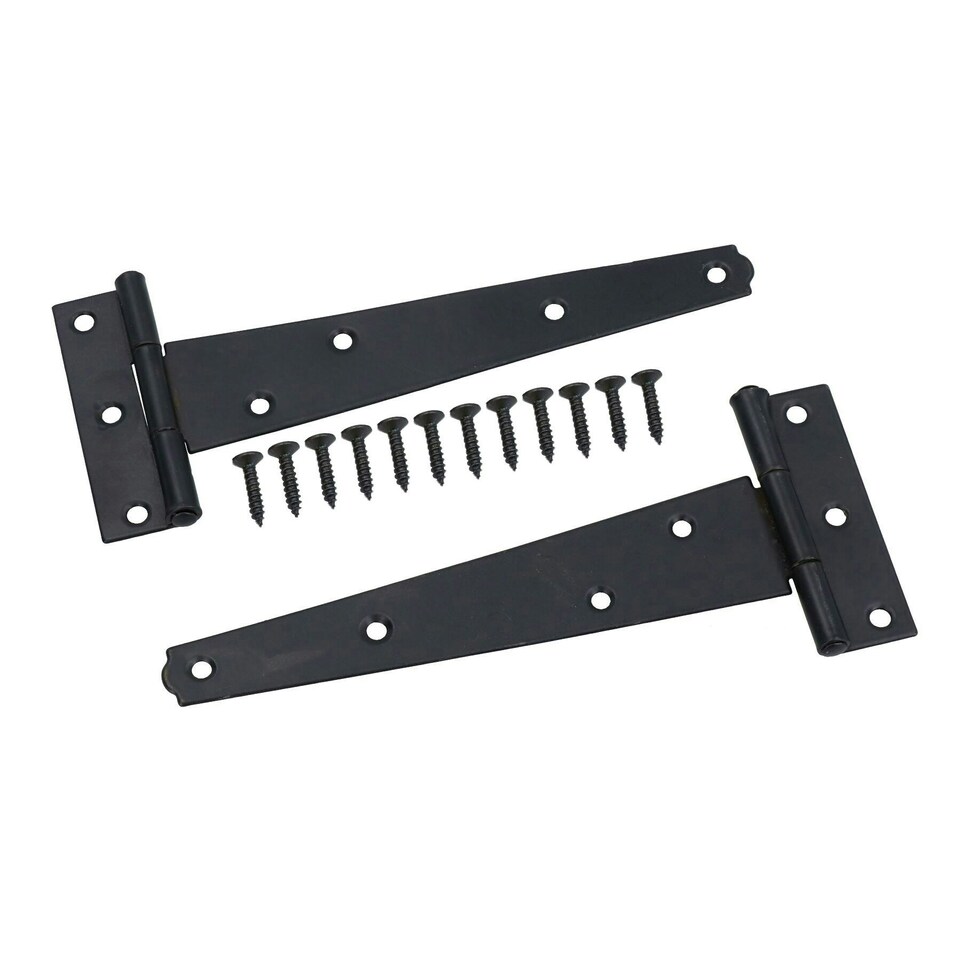 image 1 of 6" (150mm) Heavy Duty T Tee Hinges for Doors + Gates with Fixing Screws 2pc Black