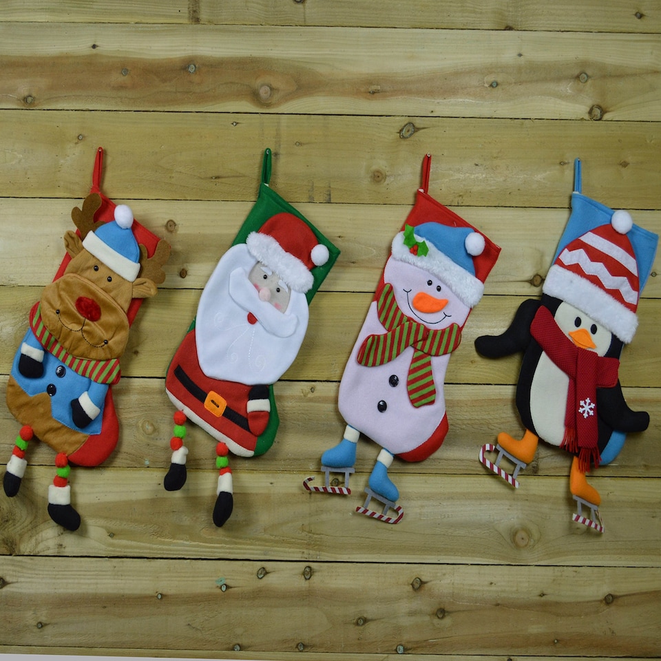 image 1 of 40cm Christmas Stocking Hanging Decoration in 3D Santa Design