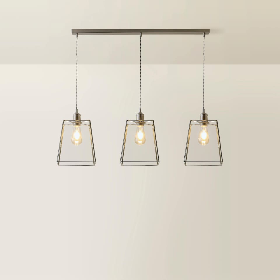 image 1 of ValueLights Susie Glass Lantern 3 Drop Brushed Chrome Ceiling Light and Bulbs
