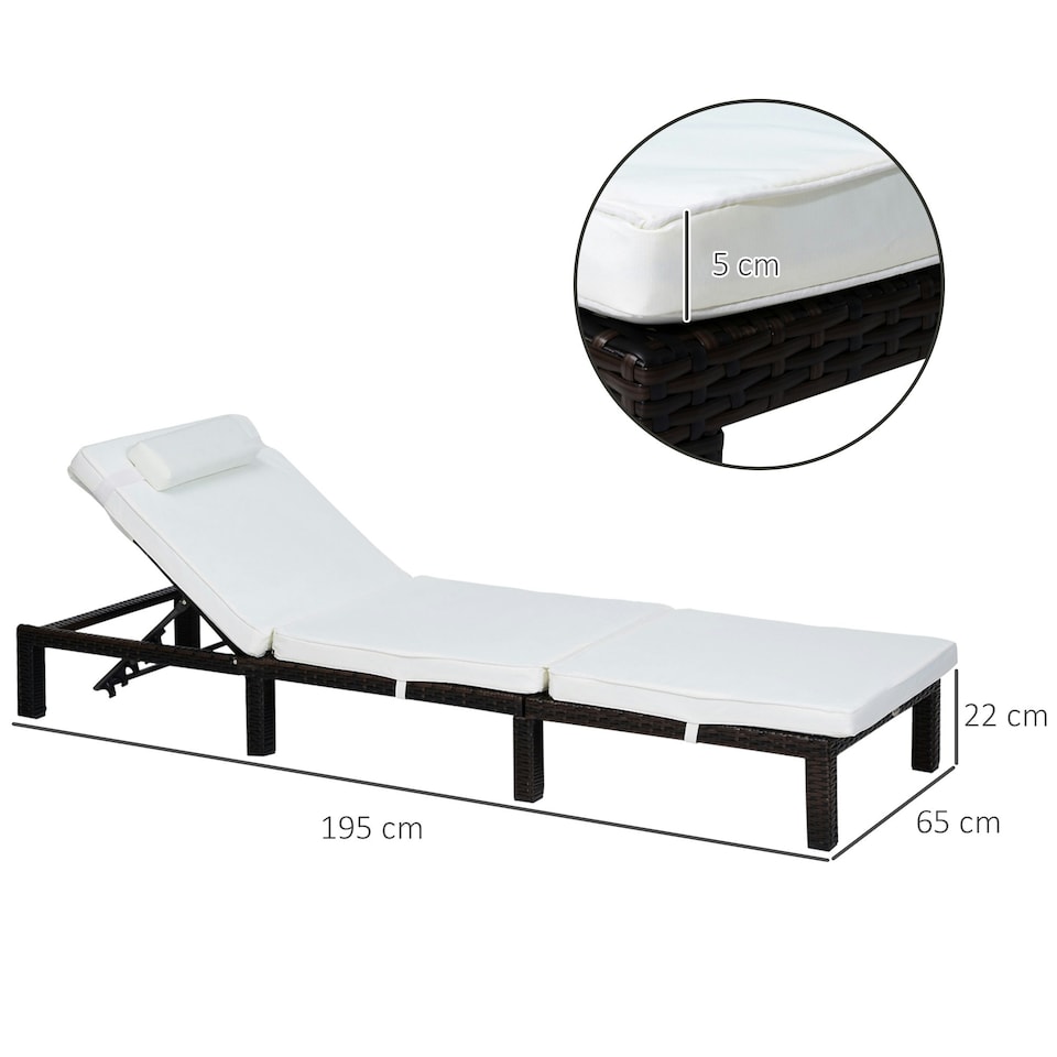 image 1 of Outsunny Garden Rattan Furniture Recliner Lounger Sun Reclining Daybed Patio