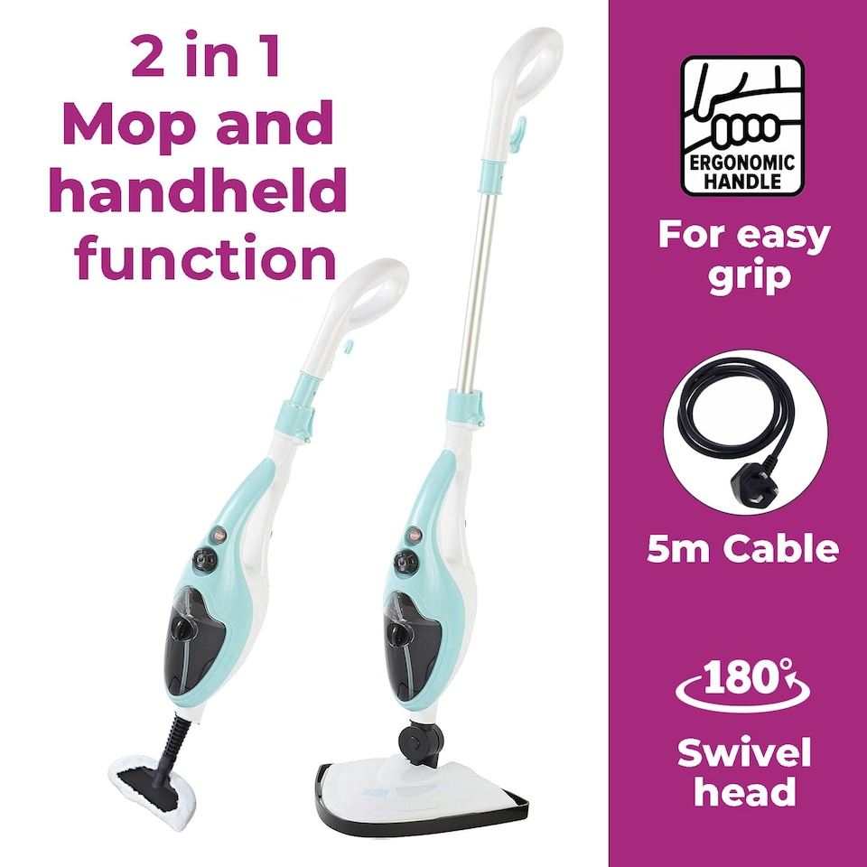 image 1 of Blue 10 in 1 1500W Hot Steam Mop Cleaner and Hand Steamer