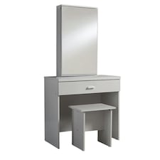 Makeup Dressing Table Set With Sliding Storage Space Vanity Mirror and Stool Grey
