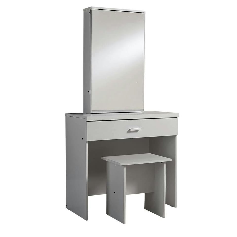 image 1 of Makeup Dressing Table Set With Sliding Storage Space Vanity Mirror and Stool Grey