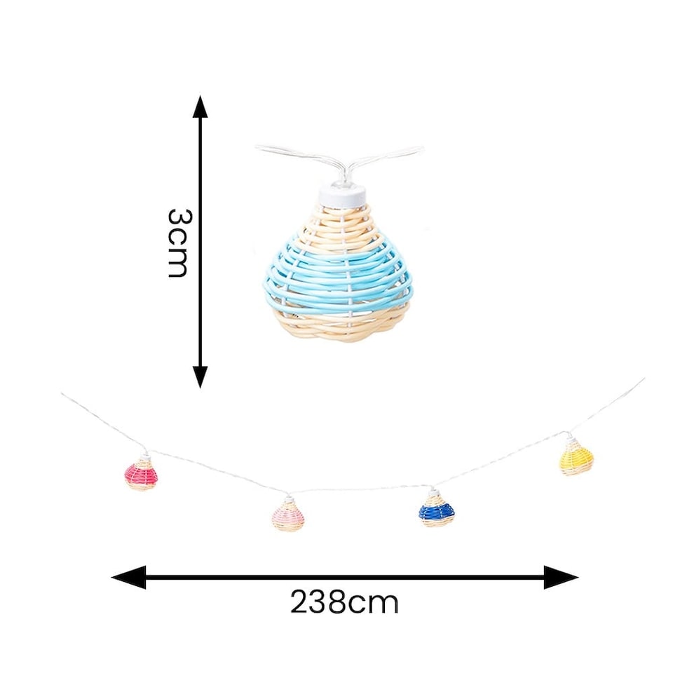 image 1 of ValueLights 10 x Battery Operated Outdoor Multi Coloured Rattan Garden String Lights