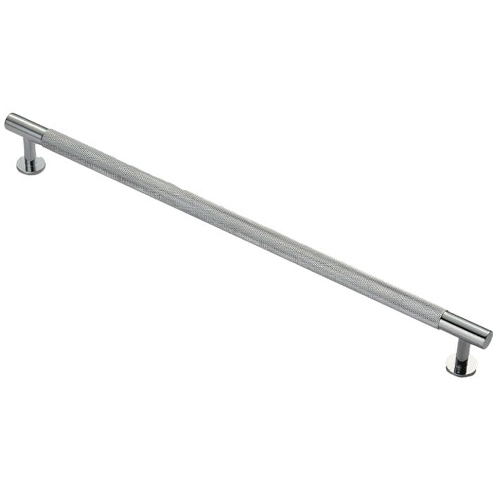 Loops Knurled Bar Door Pull Handle - 350mm x 13mm - 320mm Centres - Polished Chrome