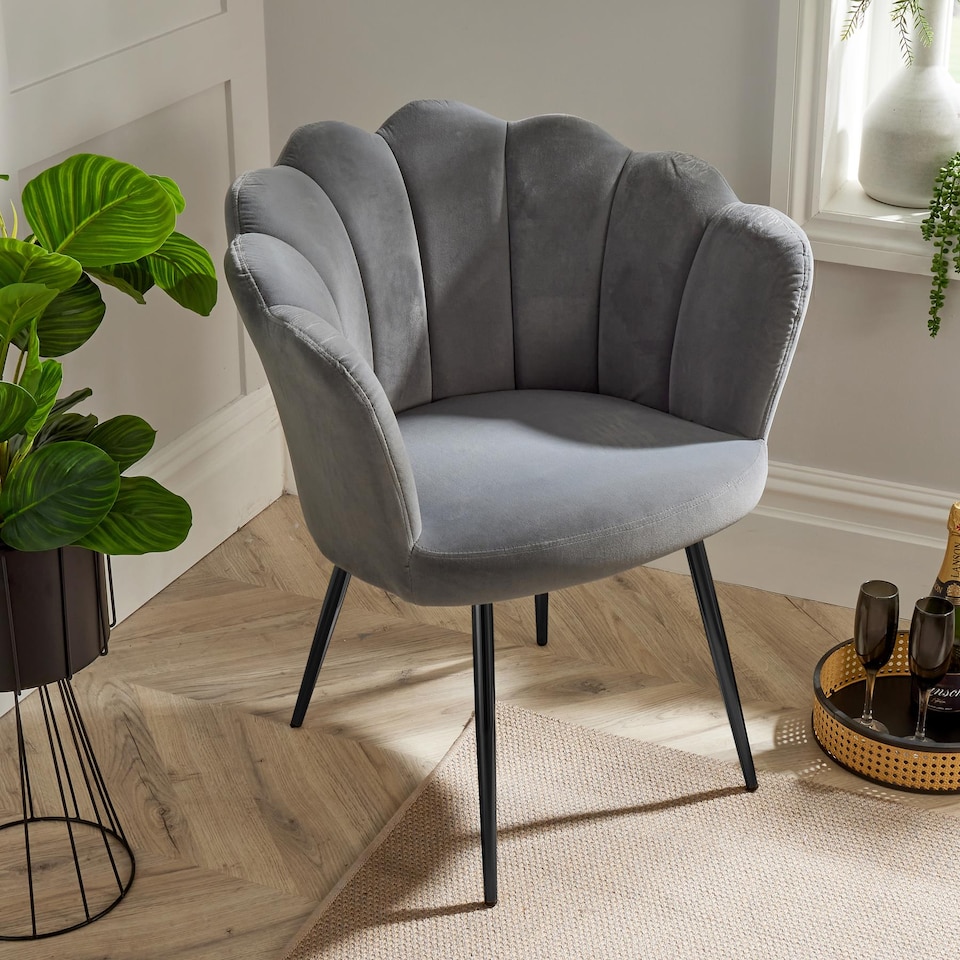image 1 of Boucle Fabric Scallop Shell Chair Wing Back Armchair Sofa | Grey
