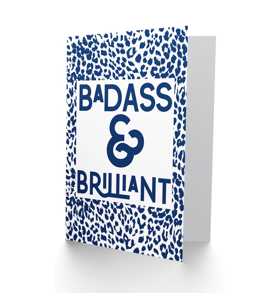 image 1 of Blue Leopard Pattern Quote Badass And Brilliant Greeting Card