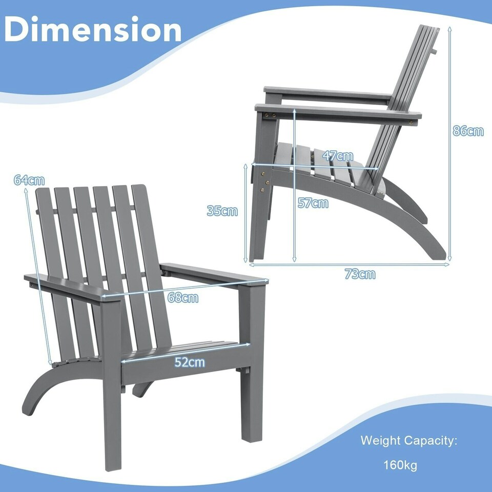 image 1 of COSTWAY Wood Adirondack Chair Outdoor Patio Chair Grey Grey