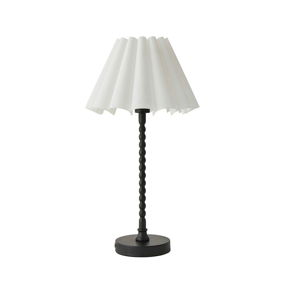 image 1 of ValueLights Maeve White Scallop Pleated Tapered Shade Matte Black Bobbin Bobble Table Lamp Black