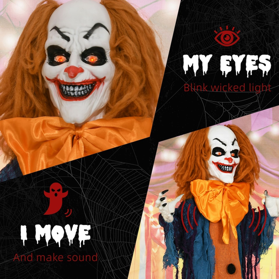 image 1 of HOMCOM Circus Clown Halloween Decoration, Outdoor Animated Prop for Party