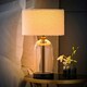 image 2 of ValueLights Jessy Glass and Black Metal Bedside Table Lamp with a Cream Boucle Lampshade