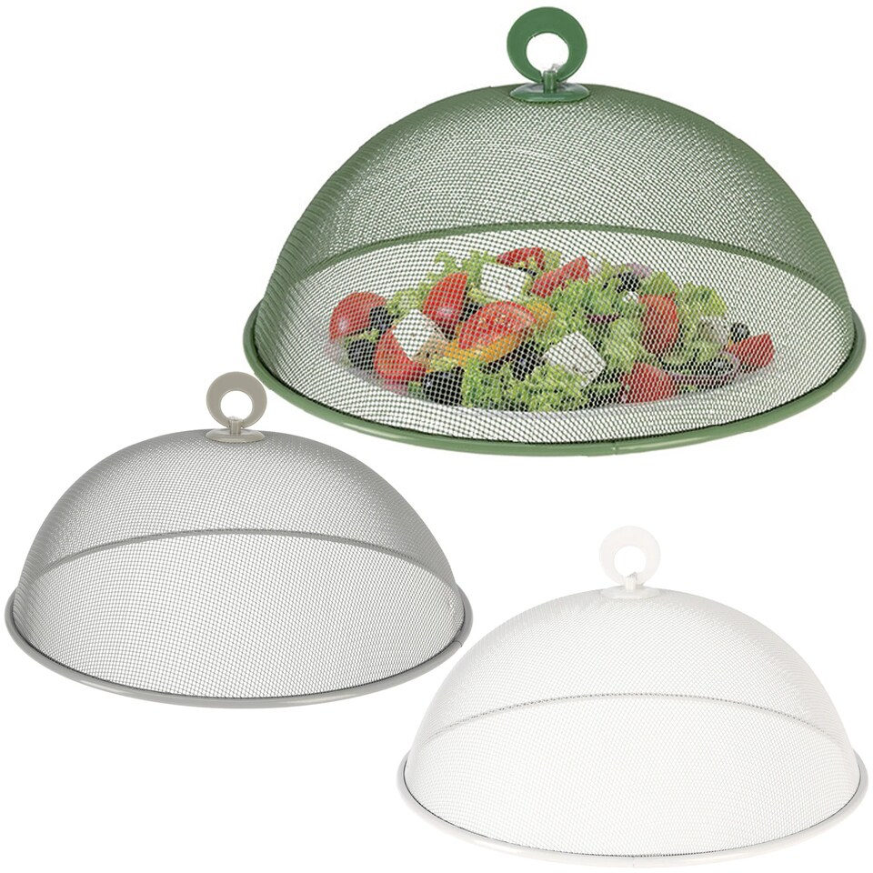 image 1 of Large Round Metal Mesh Food Cover Cake Dome Protector Outdoors Reusable Lid | Multi | Multicoloured | 1 of each colour