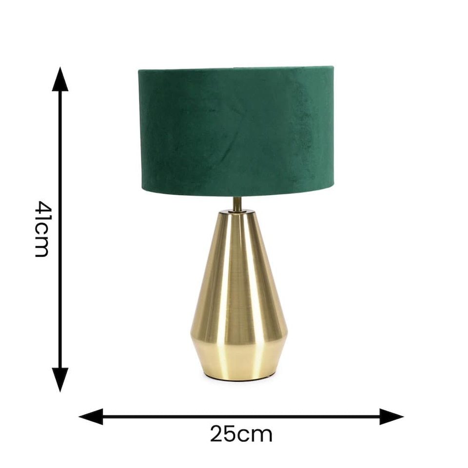 image 1 of ValueLights Jax Antique Brass Touch Table Lamp Forest Green Velvet Shade
