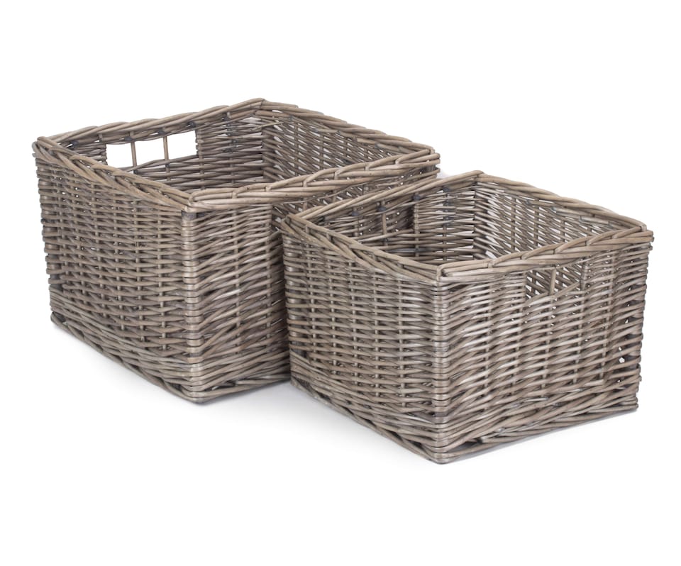 image 1 of Set of 2 Square Antique Wash Unlined Storage Basket | Brown | Brown | Not provided