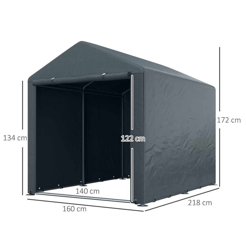 image 1 of Outsunny 1.6 x 2.2m Garden Storage Shed Tent, Portable Shed Shelter with Galvanised Steel Frame and Large Door, for Motorbike, Garden Tools, Bike Storage, Dark Grey | Grey | 1