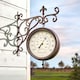 image 2 of Marco Paul 32cm Double Sided Outdoor Station Wall Clock and Thermometer Brown