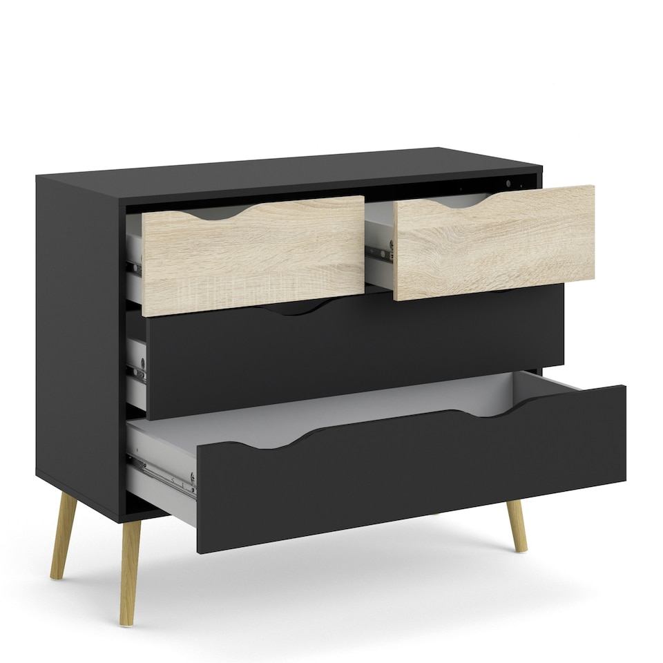 image 1 of Oslo Chest of 4 Drawers in Black and Oak