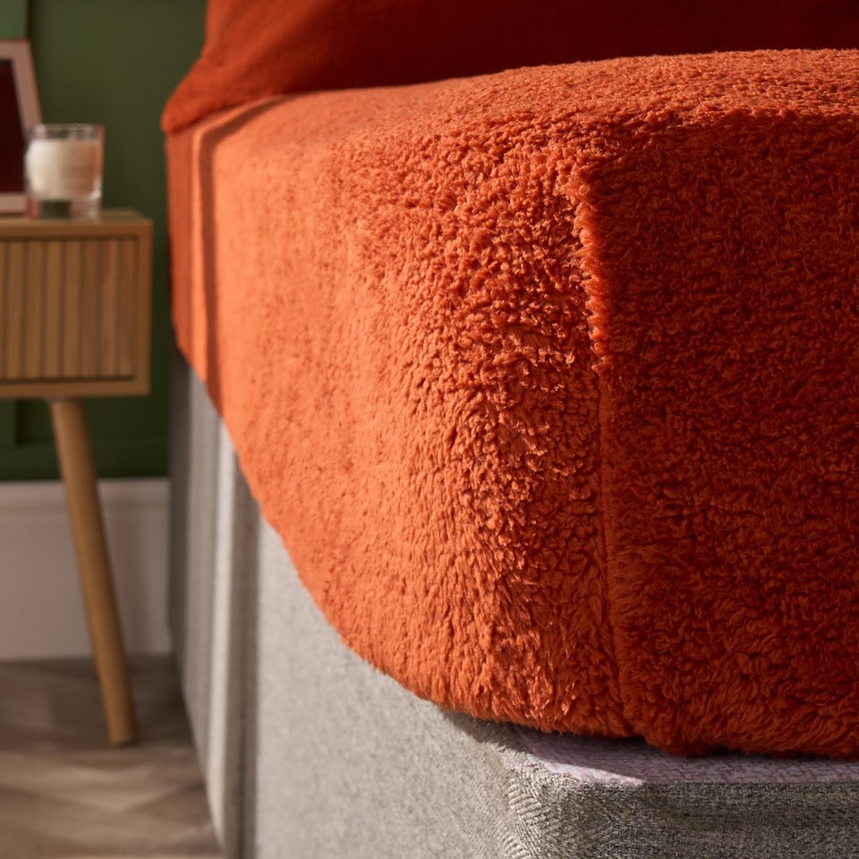 image 1 of OHS Teddy Fleece Thermal Fitted Bed Sheet | Orange | Rust | Super King
