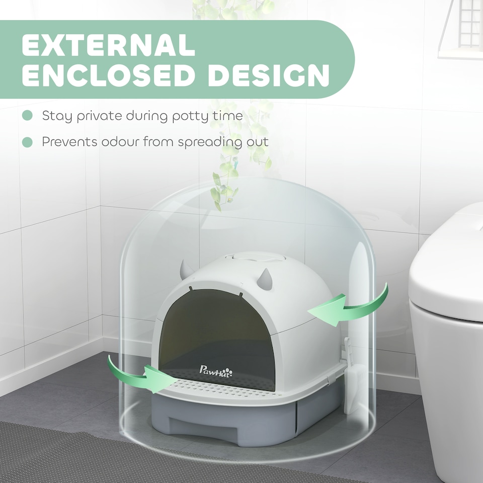 image 1 of PawHut Cat Litter Tray w/ Lid, Enclosed Cat Litter Box w/ Pull-Out Drawer