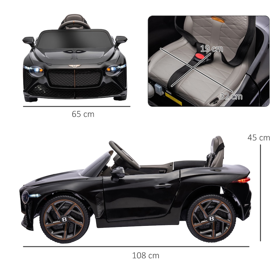 image 1 of HOMCOM Bentley Bacalar Licensed, 12V Kids' Electric Ride-On with Remote Control, Battery Powered Electric Car for Kids with Suspension Wheels, Horn, Lights, for Ages 3-5 Years - Black