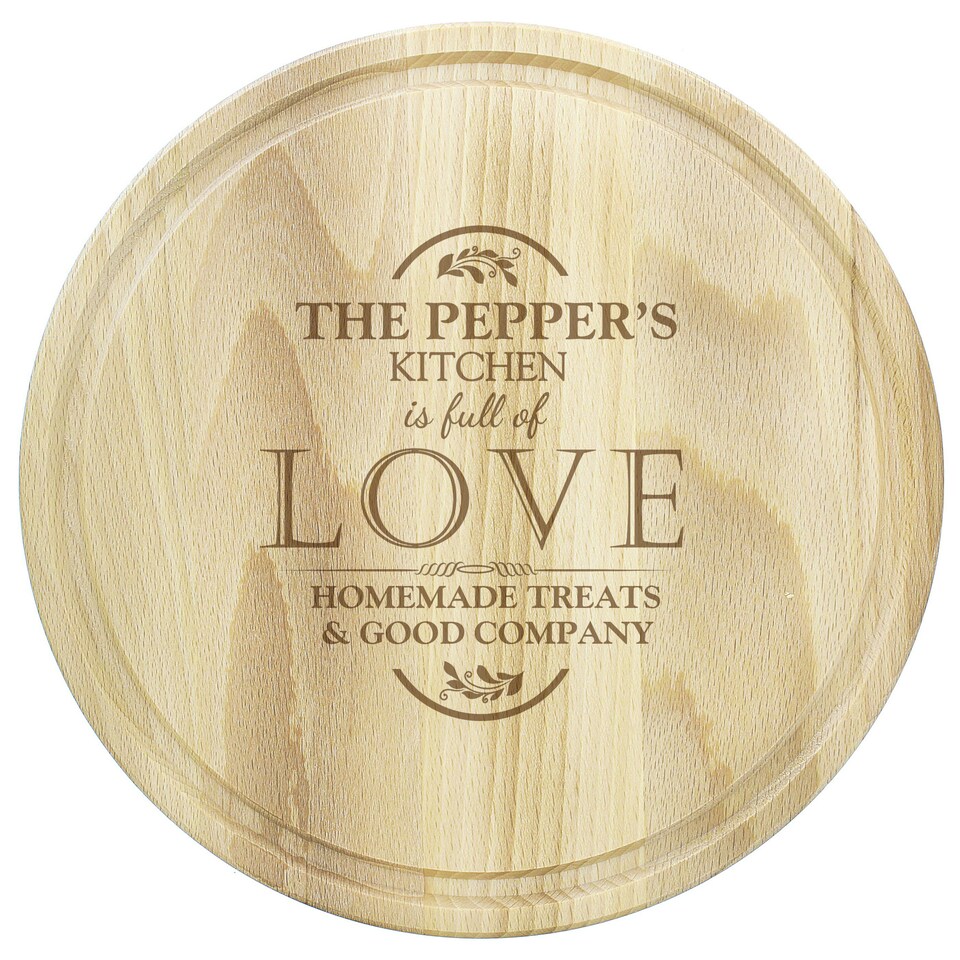 image 1 of Personalised Full of Love Large Round Chopping Board Brown