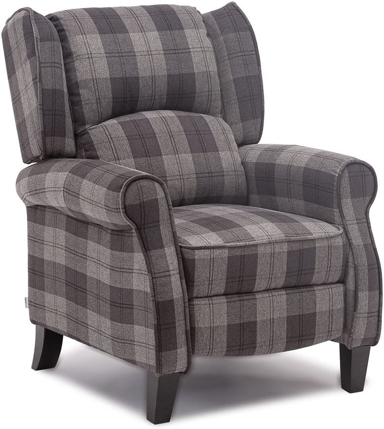 Windsor Wingback Signature Linen Tweed Pushback Recliner Armchair Grey | Grey